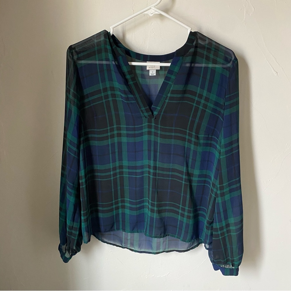 Sheer plaid print blouse